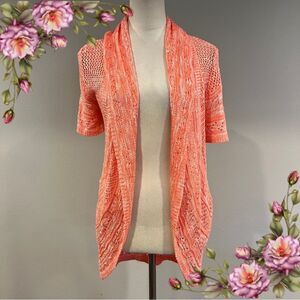 Coral Open-Front Knit short sleeve cardigan Sweater size‎ medium